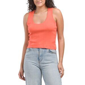 GOLDIE TEE Coral Pima Cotton Variegated Ribbed Cropped Tank Top